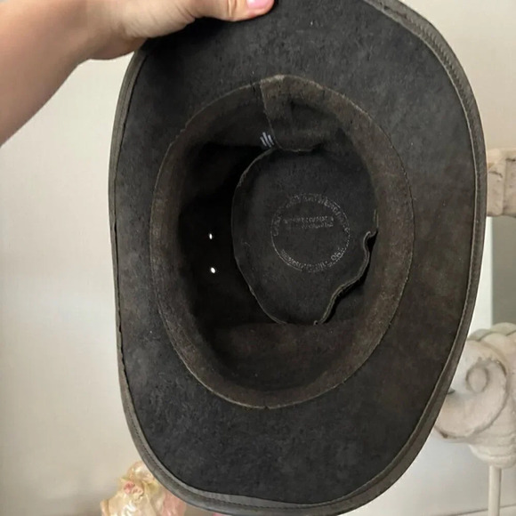 Vintage 100% leather western ranch boho cowboy hat - Picture 6 of 7